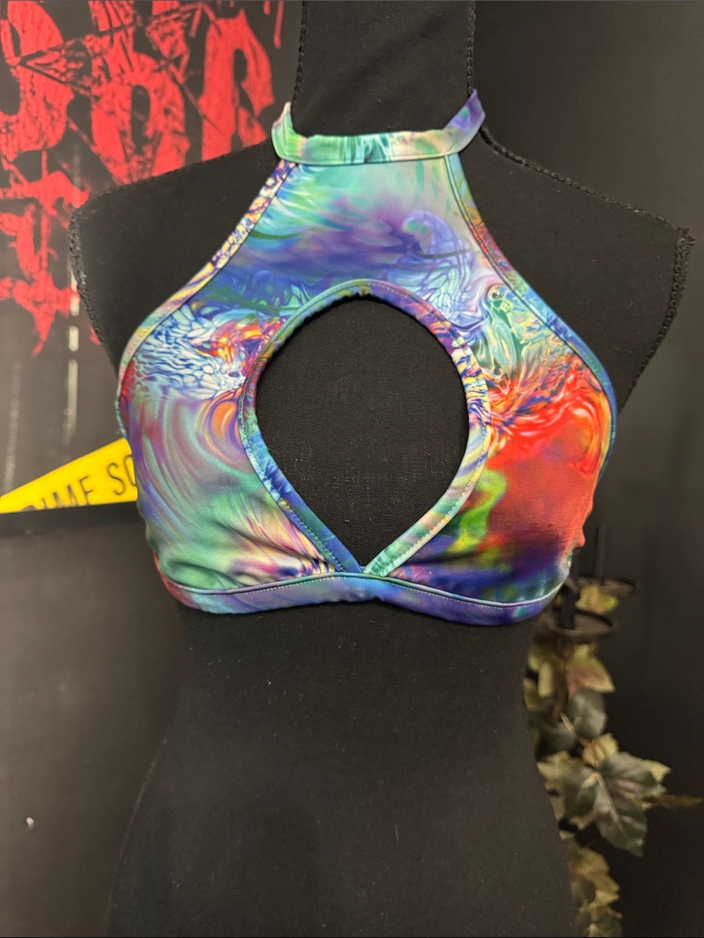 Multicolor Halter Cut-Out Crop Top